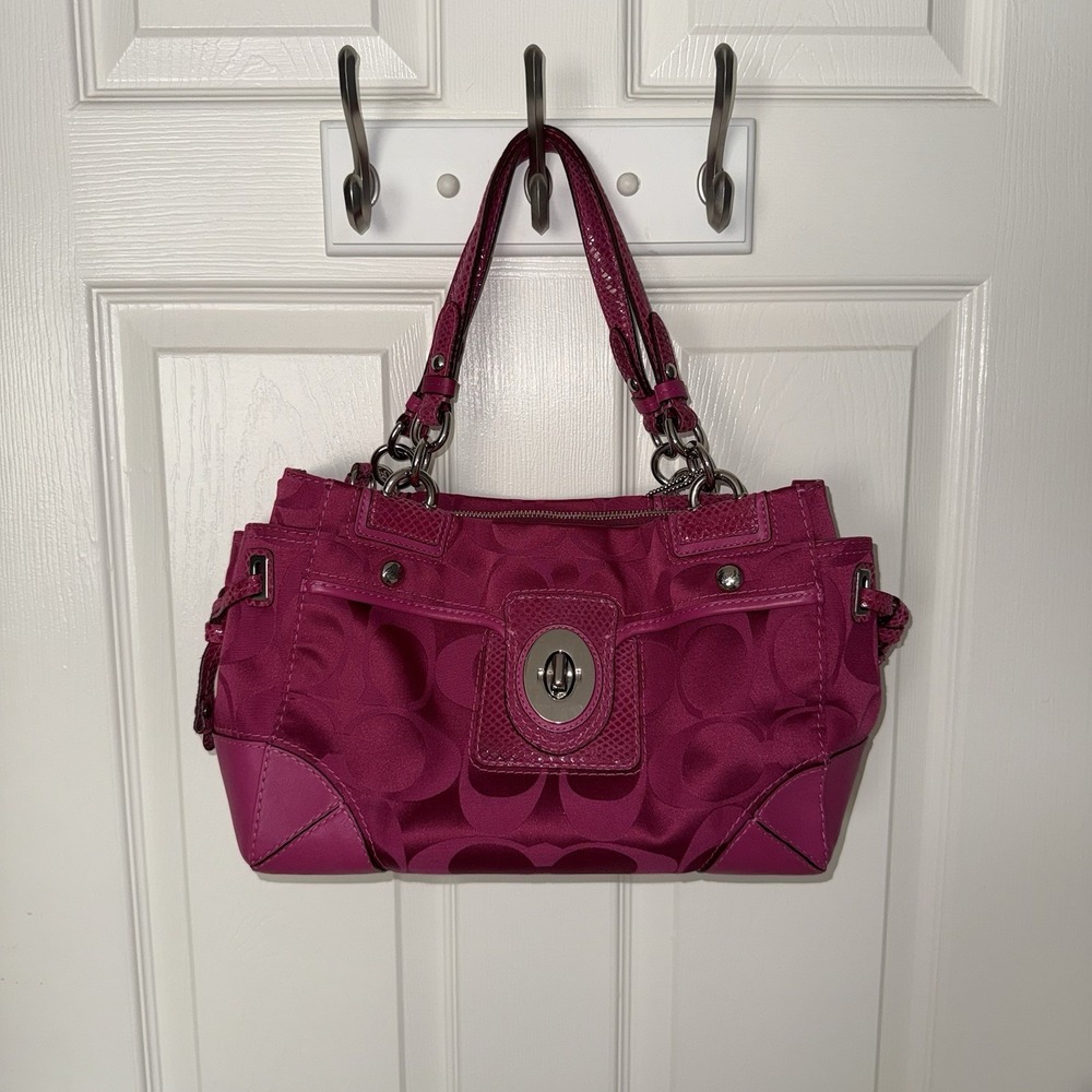 COACH Peyton Tote Bag Purse Signature Hot Pink Y2K Snakeskin Embossed Leather - Picture 15 of 16